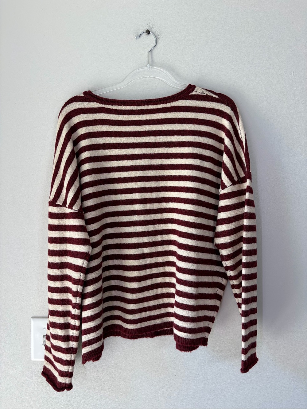 Staccato Burgundy and Oat Striped Knit Relaxed Fit Cardigan Sweater Tomato Girl - Picture 3 of 12